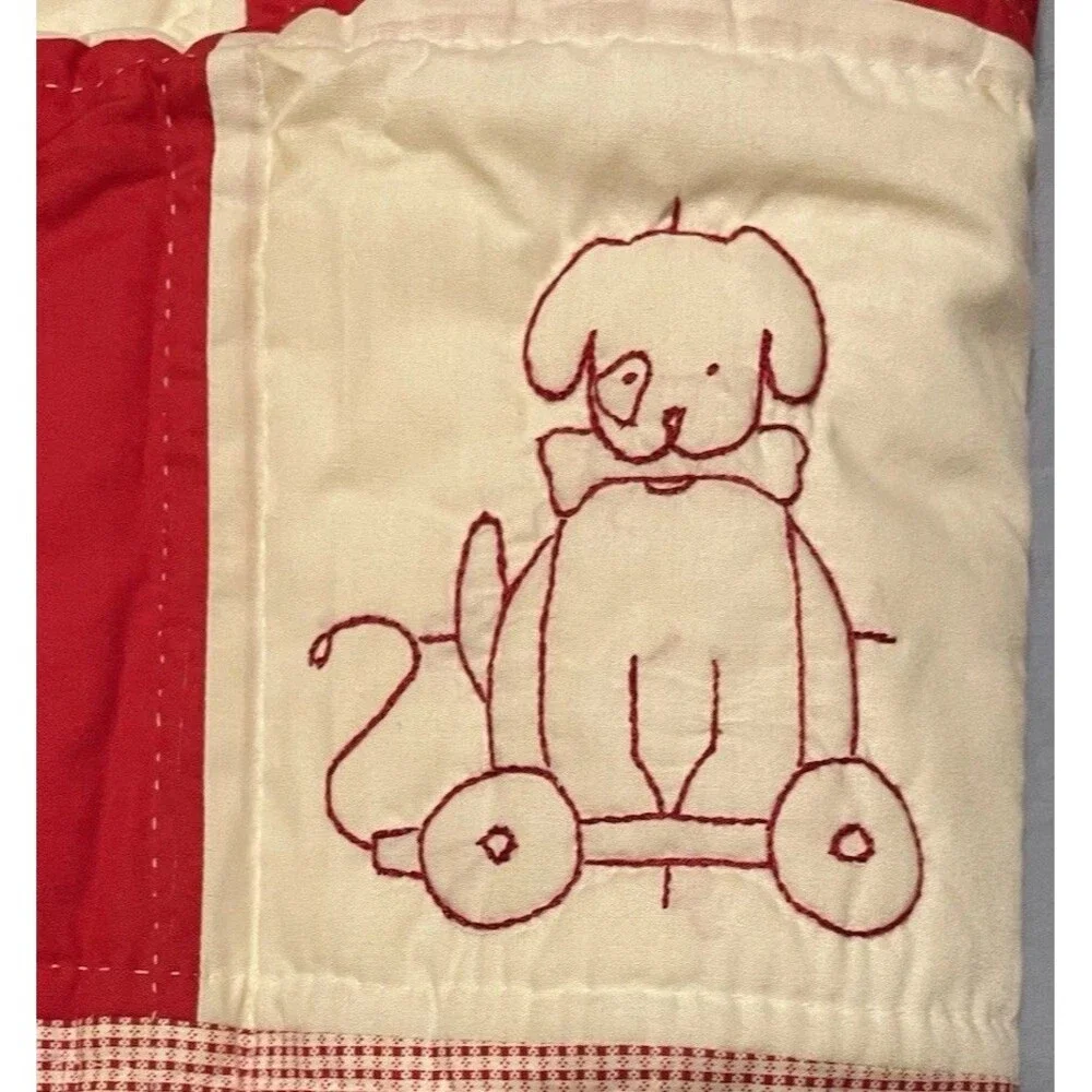 10 Panel Embroidered Gingham Heirloom Quality Baby Blanket Quilt 43.5 X 34.5”
